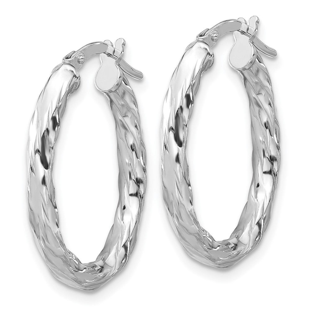 QE16835 Sterling Silver Rh-plated Polished and Textured Twisted Oval Hoop Earrings