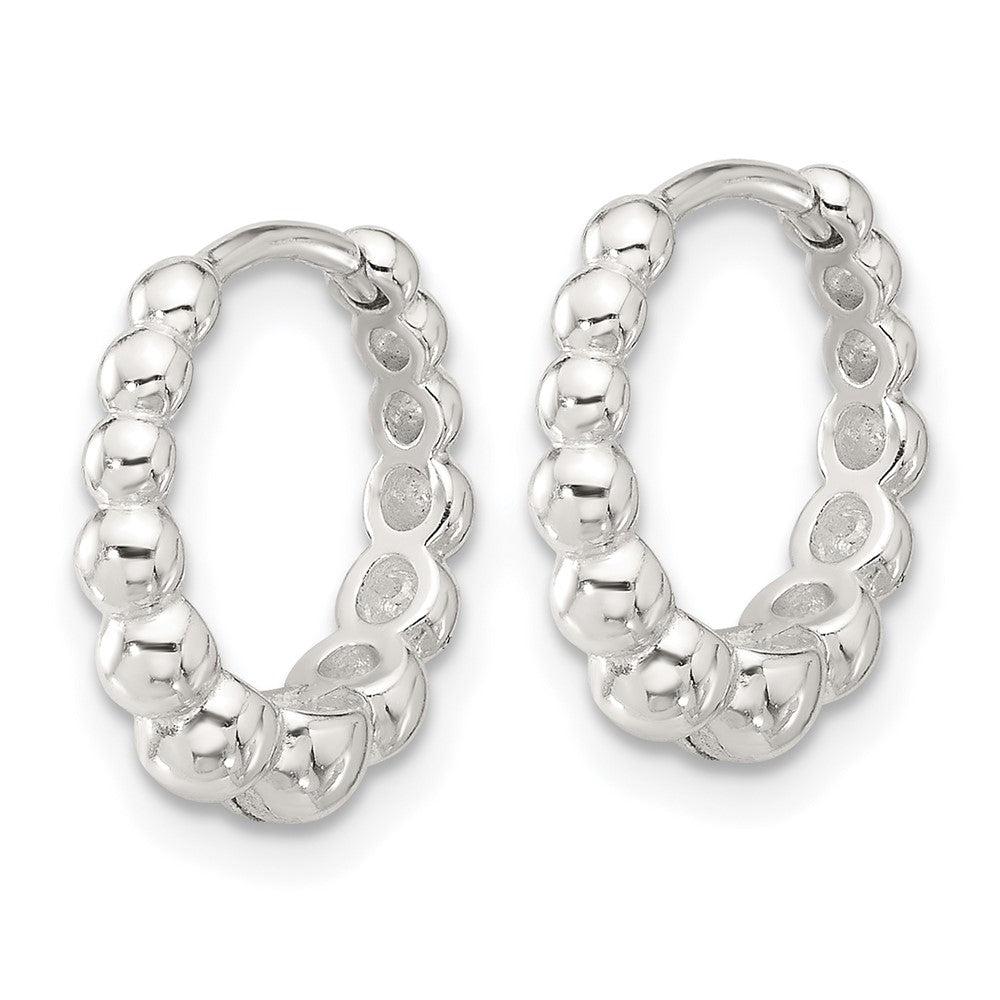 QE16839 Sterling Silver E-coated Beaded Hinged Hoop Earrings