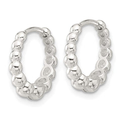 QE16839 Sterling Silver E-coated Beaded Hinged Hoop Earrings