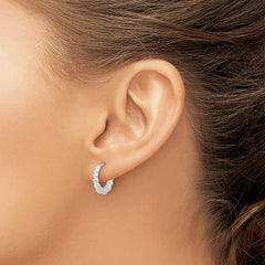 QE16839 Sterling Silver E-coated Beaded Hinged Hoop Earrings