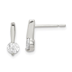 QE1683 Sterling Silver Polished CZ Drop Post Earrings