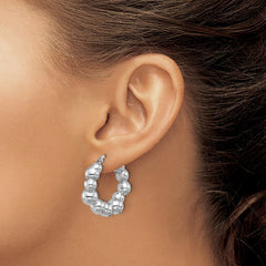 QE16843 Sterling Silver Rhodium-plated Polished Bead Hoop Earrings