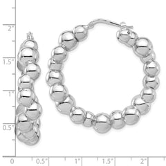 QE16844 Sterling Silver Rhodium-plated Polished Bead Hoop Earrings