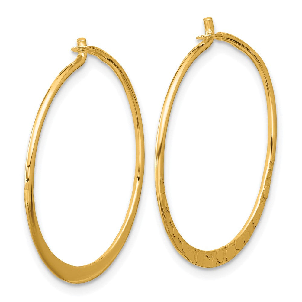 QE16847GP Sterling Silver Gold-tone Polished and Hammered Hoop Earrings