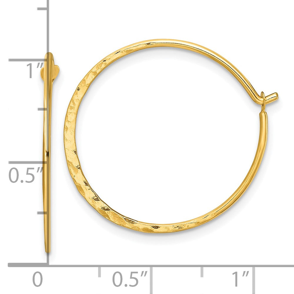 QE16847GP Sterling Silver Gold-tone Polished and Hammered Hoop Earrings