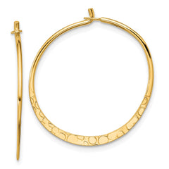 QE16847GP Sterling Silver Gold-tone Polished and Hammered Hoop Earrings