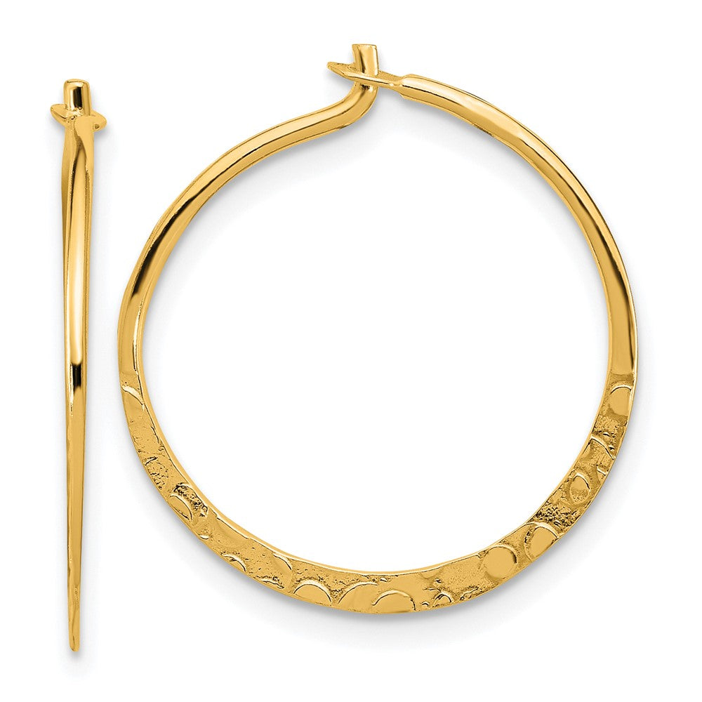QE16848GP Sterling Silver Gold-tone Polished and Hammered Hoop Earrings