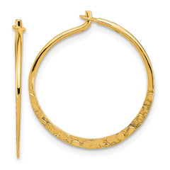 QE16848GP Sterling Silver Gold-tone Polished and Hammered Hoop Earrings