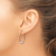 QE16853 Sterling Silver and Rose-tone Polished Beaded Hoop Earrings
