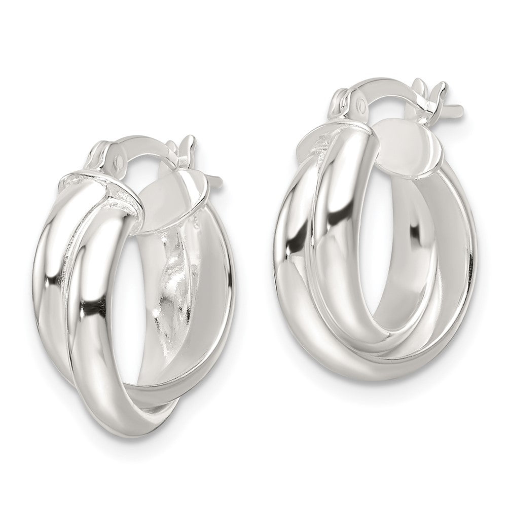 QE16858 Sterling Silver Polished Twisted Double Hoop Earrings