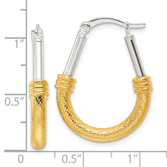QE16861 Sterling Silver and Gold-tone Polish and Textured Fancy Hoop Earrings
