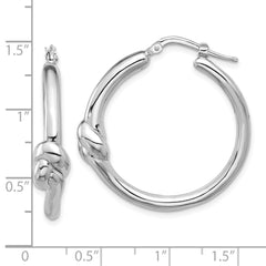 QE16893 Sterling Silver Rhod-plated Polished Knot Large Round Hoop Earrings