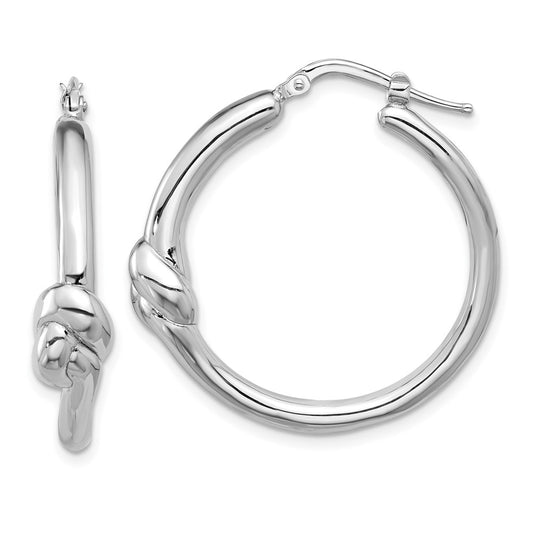 QE16893 Sterling Silver Rhod-plated Polished Knot Large Round Hoop Earrings