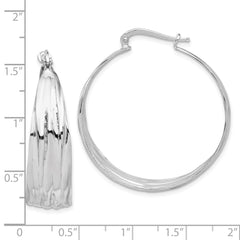 QE16897 Sterling Silver RH-Plated Textured and Tapered LG Round Hoop Earrings
