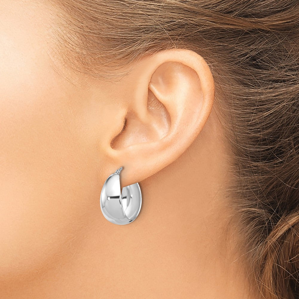 QE16903 Sterling Silver RH-plated Polished Tapered Round LG Hoop Earrings