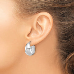 QE16903 Sterling Silver RH-plated Polished Tapered Round LG Hoop Earrings