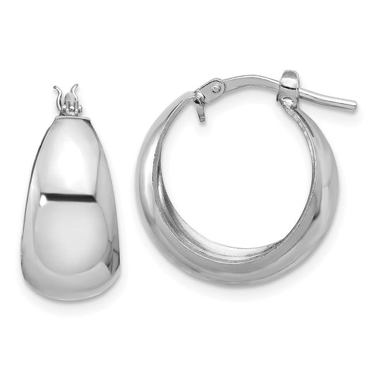 QE16904 Sterling Silver RH-plated Polished Tapered Round SM Hoop Earrings