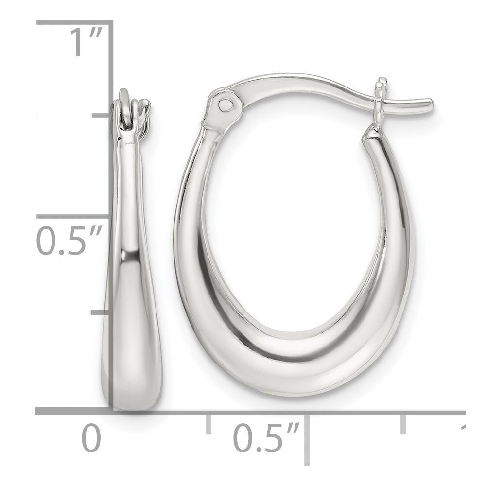 QE16917 Sterling Silver Polished Oval Hoop Earrings