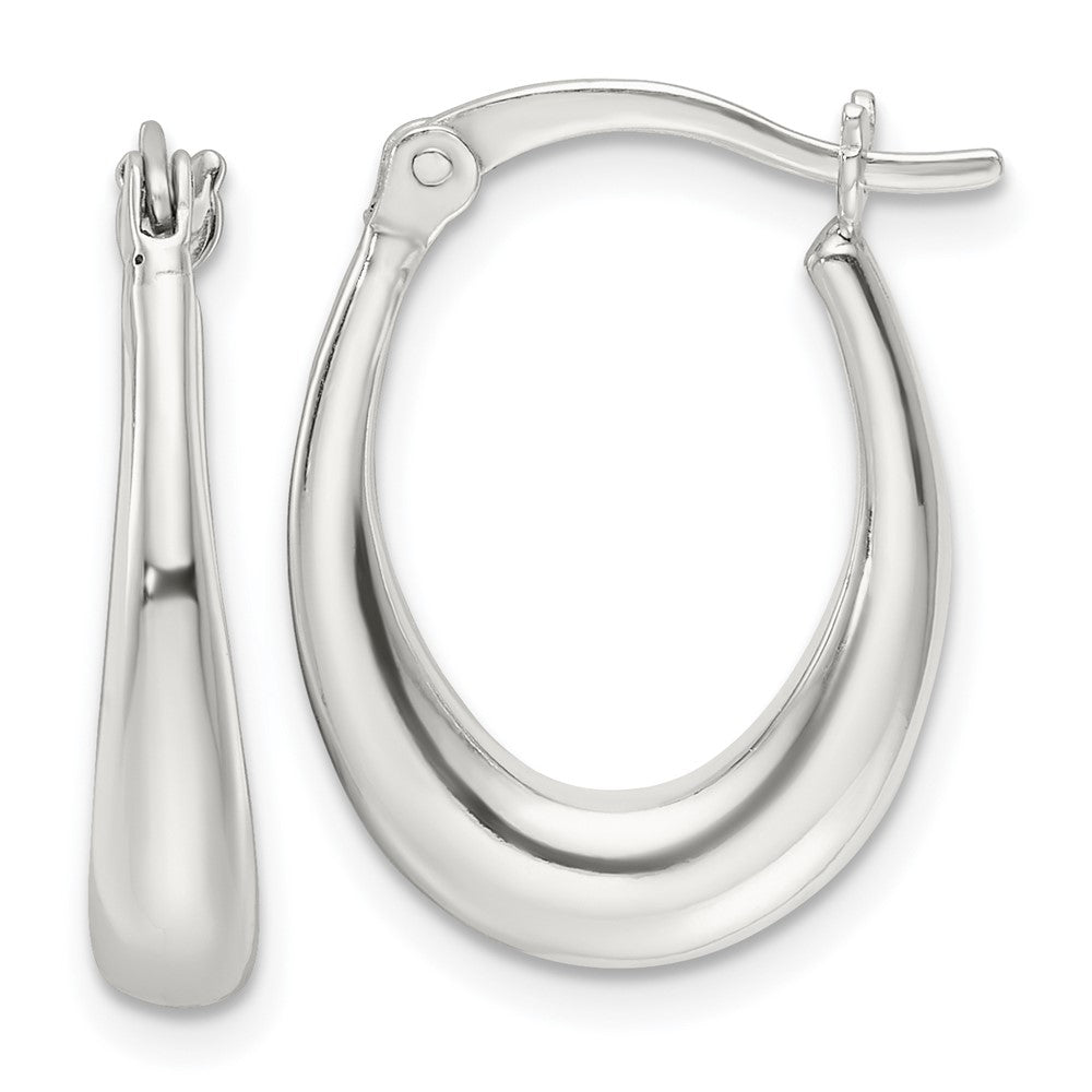 QE16917 Sterling Silver Polished Oval Hoop Earrings