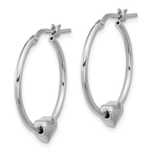 QE16920 Sterling Silver Rhod-plated Polished Heart Large Round Hoop Earrings