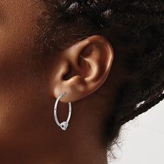 QE16920 Sterling Silver Rhod-plated Polished Heart Large Round Hoop Earrings