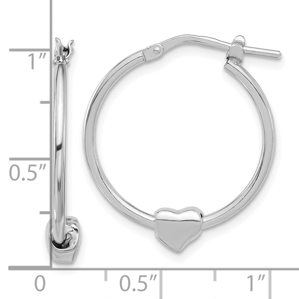 QE16920 Sterling Silver Rhod-plated Polished Heart Large Round Hoop Earrings