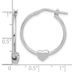 QE16920 Sterling Silver Rhod-plated Polished Heart Large Round Hoop Earrings