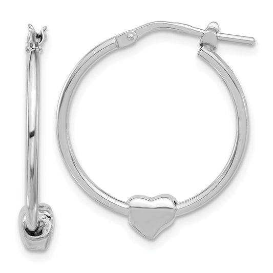 QE16920 Sterling Silver Rhod-plated Polished Heart Large Round Hoop Earrings