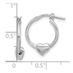 QE16921 Sterling Silver Rhod-plated Polished Heart Small Round Hoop Earrings