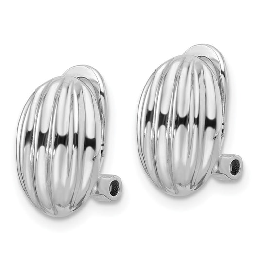QE16925 Sterling Silver Rhodium-plated Striped Oval Non-Pierced Earrings
