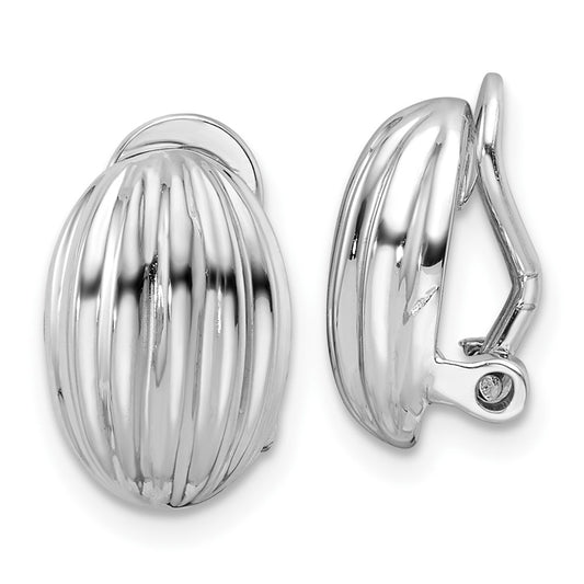 QE16925 Sterling Silver Rhodium-plated Striped Oval Non-Pierced Earrings