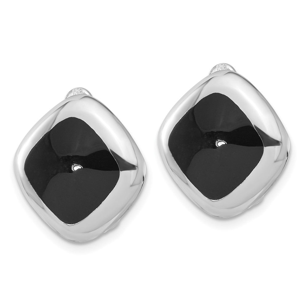 QE16928 Sterling Silver RH-plated Black Onyx Square Non-Pierced Earrings