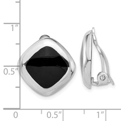 QE16928 Sterling Silver RH-plated Black Onyx Square Non-Pierced Earrings