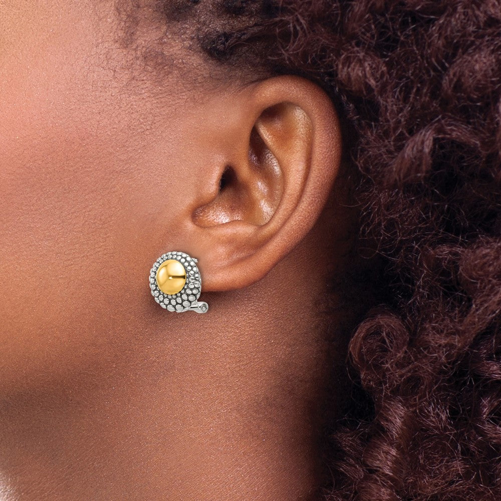 QE16932 Sterling Silver Antiqued & Gold-tone Circle Omega Back Post Earrings