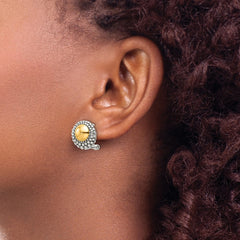 QE16932 Sterling Silver Antiqued & Gold-tone Circle Omega Back Post Earrings