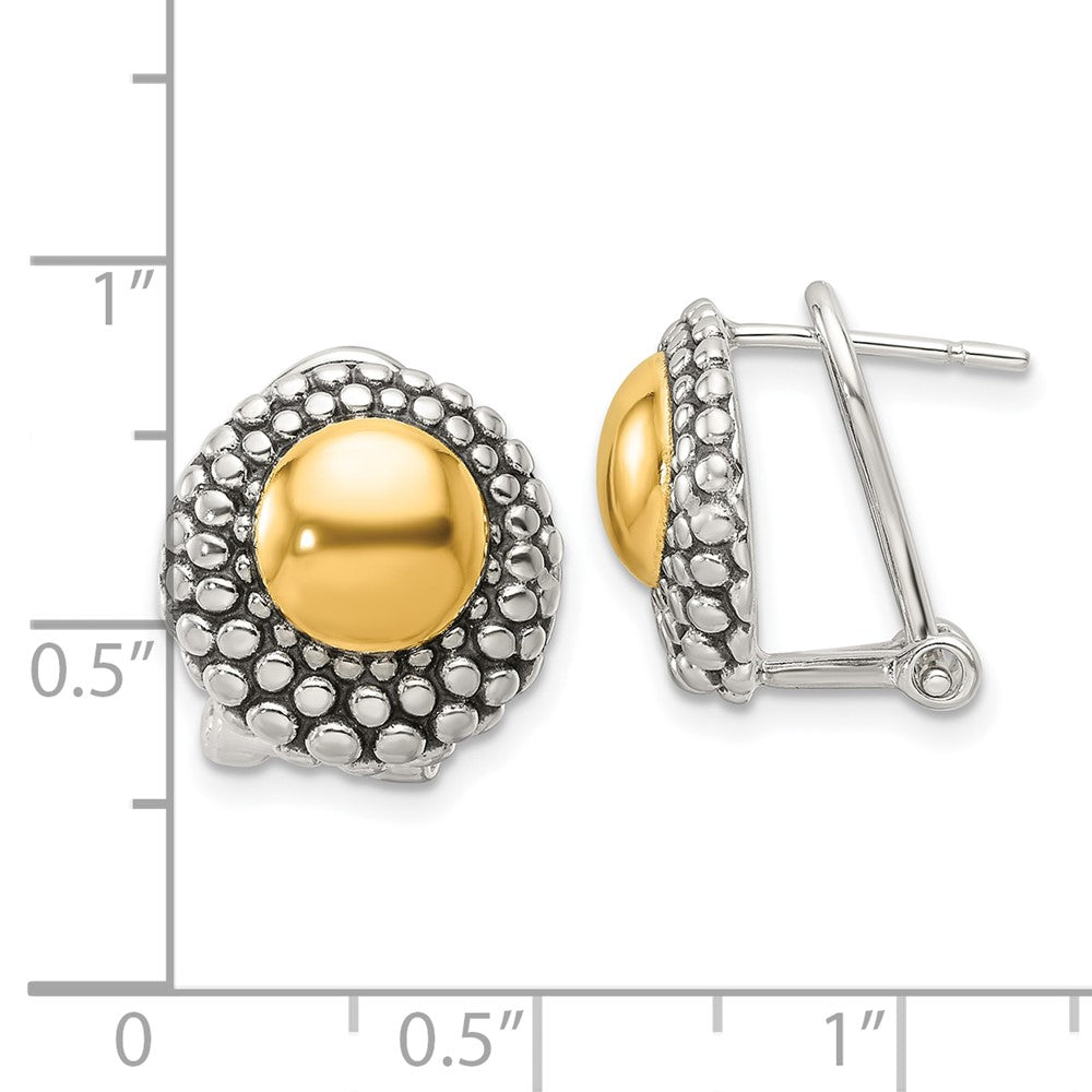 QE16932 Sterling Silver Antiqued & Gold-tone Circle Omega Back Post Earrings