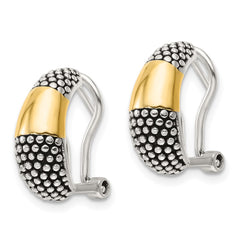 QE16933 Sterling Silver Gold-tone Polished/Antiqued Omega Back Earrings