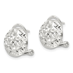QE16937 Sterling Silver Polished and D/C Circle Omega Back Post Earrings