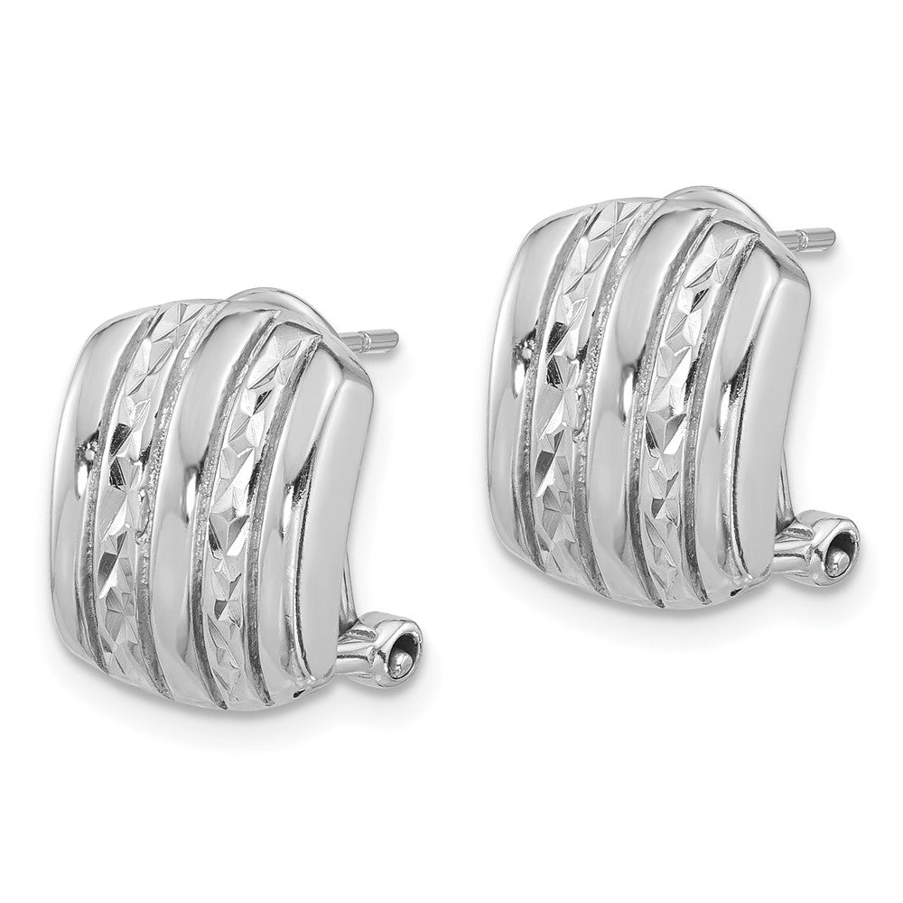 QE16941 Sterling Silver Rhod-plated Polished and Textured Omega Back Earrings
