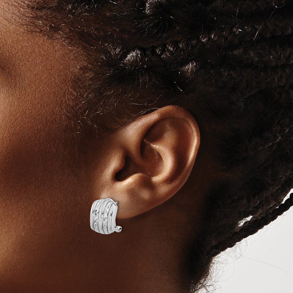 QE16941 Sterling Silver Rhod-plated Polished and Textured Omega Back Earrings