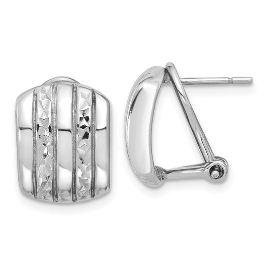 QE16941 Sterling Silver Rhod-plated Polished and Textured Omega Back Earrings