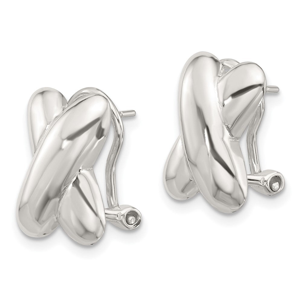 QE16943 Sterling Silver Polished X Design Omega Back Earrings