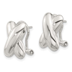 QE16943 Sterling Silver Polished X Design Omega Back Earrings