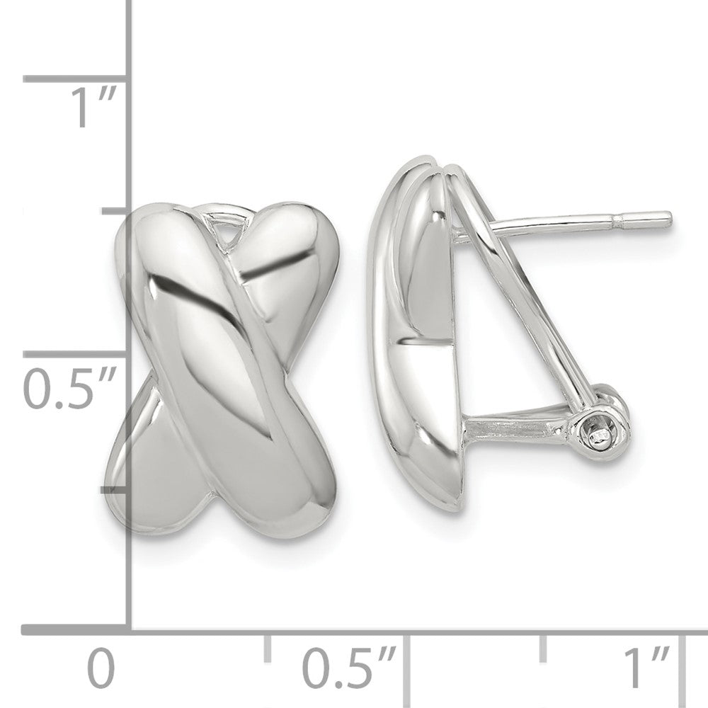 QE16943 Sterling Silver Polished X Design Omega Back Earrings