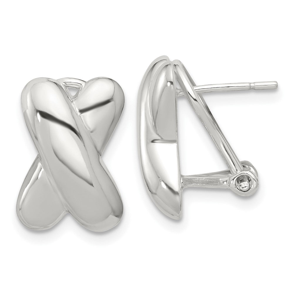 QE16943 Sterling Silver Polished X Design Omega Back Earrings