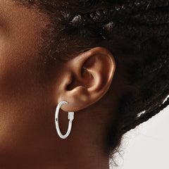 QE16946 Sterling Silver Polished 25x2mm Omega Back Round Hoop Earrings