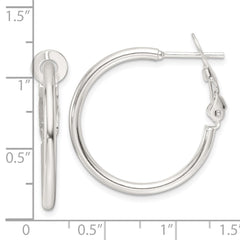 QE16946 Sterling Silver Polished 25x2mm Omega Back Round Hoop Earrings