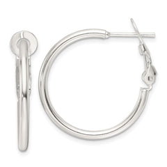 QE16946 Sterling Silver Polished 25x2mm Omega Back Round Hoop Earrings