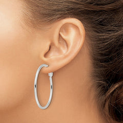 QE16947 Sterling Silver Polished 41x2mm Omega Back Round Hoop Earrings
