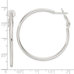 QE16947 Sterling Silver Polished 41x2mm Omega Back Round Hoop Earrings